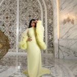Aseel Hameem Instagram - افراح ( ال ثاني الكرام ) في الدوحه🇶🇦💛 Styled by @ziadalsaleh Dress by the amazing @najwaalfadhli Makeup @noorastyleqtr Hair @ts_hair_beauty_salon_qatar Photo @hassankfarhat
