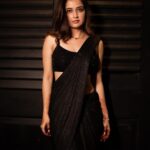 Ashika Ranganath Instagram - Sangeeth look 🖤 Beautiful customised Outfit by @anyracouture I swear by their western looks, styling- myself 👻🖤 Accessories by @abarantimelessjewellery Make up @shivugowda2011 hair @paramesh_hairstylist Shot by one more favourite @vasukikarkone 📸