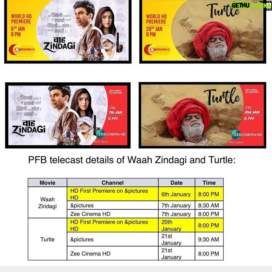 Ashok H Choudhury Instagram - Watch the Critically acclaimed ‘Waah Zindagi ‘ film On World Television Premiere , on 6th Jan, Thursday at 8 PM only on &pictures HD, on 7th Jan, Fri at 8:30 AM only on &pictures and 8 PM on Zee Cinema HD! Watch the National Award Film ‘Turtle On World Television Premiere , on 20 th Jan, Thursday at 8 PM only on &pictures HD, on 21 th Jan, Fri at 8:30 AM only on &pictures and 21 th Jan 8 PM on Zee Cinema HD!