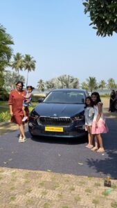 Aswathy Sreekanth Instagram - Welcoming this new beauty home 🚙 I was always a SUV fan but this was a love at first sight 🥰 #skoda #slavia #evm #sedan