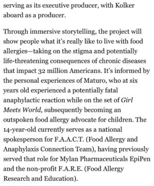 August Maturo Instagram - We are so excited to announce our new project. We are producing and starring in this film together and our hope is that this film will save lives and create a kinder world for people who live with food allergies.
