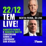 Augusto Nunes Instagram - A live desta sexta-feira, dia 22, é com Roberto Motta. O tema da conversa será: liberdade sob ataque. Encontro vocês às 21h. Ativem o lembrete e até já #jornalismo #notícias #cursos #revista
