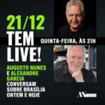 Augusto Nunes Instagram - Nesta quinta-feira, dia 21, às 21h, encontro vocês na minha live com Alexandre Garcia. Será um bate papo sobre Brasília - e o Brasil - ontem e hoje. Ativem o lembrete e até lá #jornalismo #notícias #revista #curso #cursoonline
