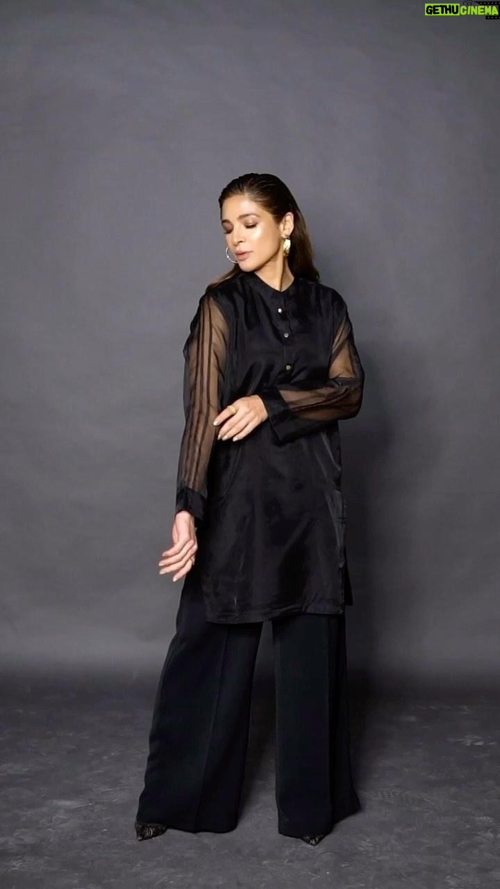 Ayesha Omar Instagram - A refined silhouette in sheer organza, creating a play of transparency, paired with black flowy trousers for a bold, polished look. Epitomize grace and sophistication with our "Ishq Kurta". 💫👗 SHOP NOW: 🔗 www.ayeshaostylestudio.com __________ #AyeshaOmar #AyeshaOStyleStudio #TheStyleMovement #AyeshaOmarStyleStudio