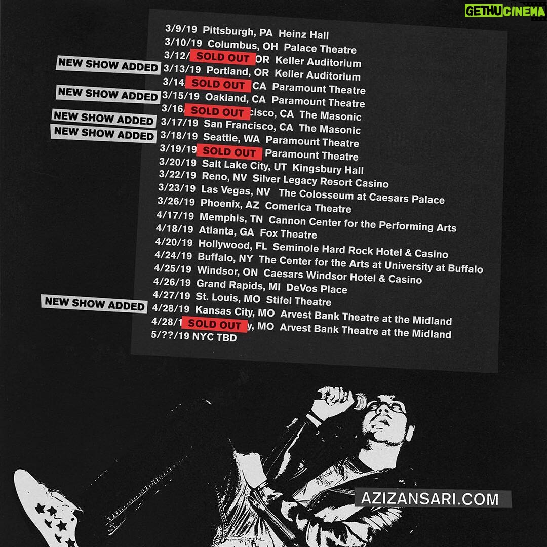 Aziz Ansari Instagram - Added a bunch of new shows. These are all on sale at azizansari.com. Swipe right for all cities.