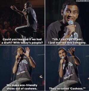 Aziz Ansari Instagram - Here’s a joke from my special in 4 tiles with captions on it. Enjoy. Full special with audio and video on @netflix.