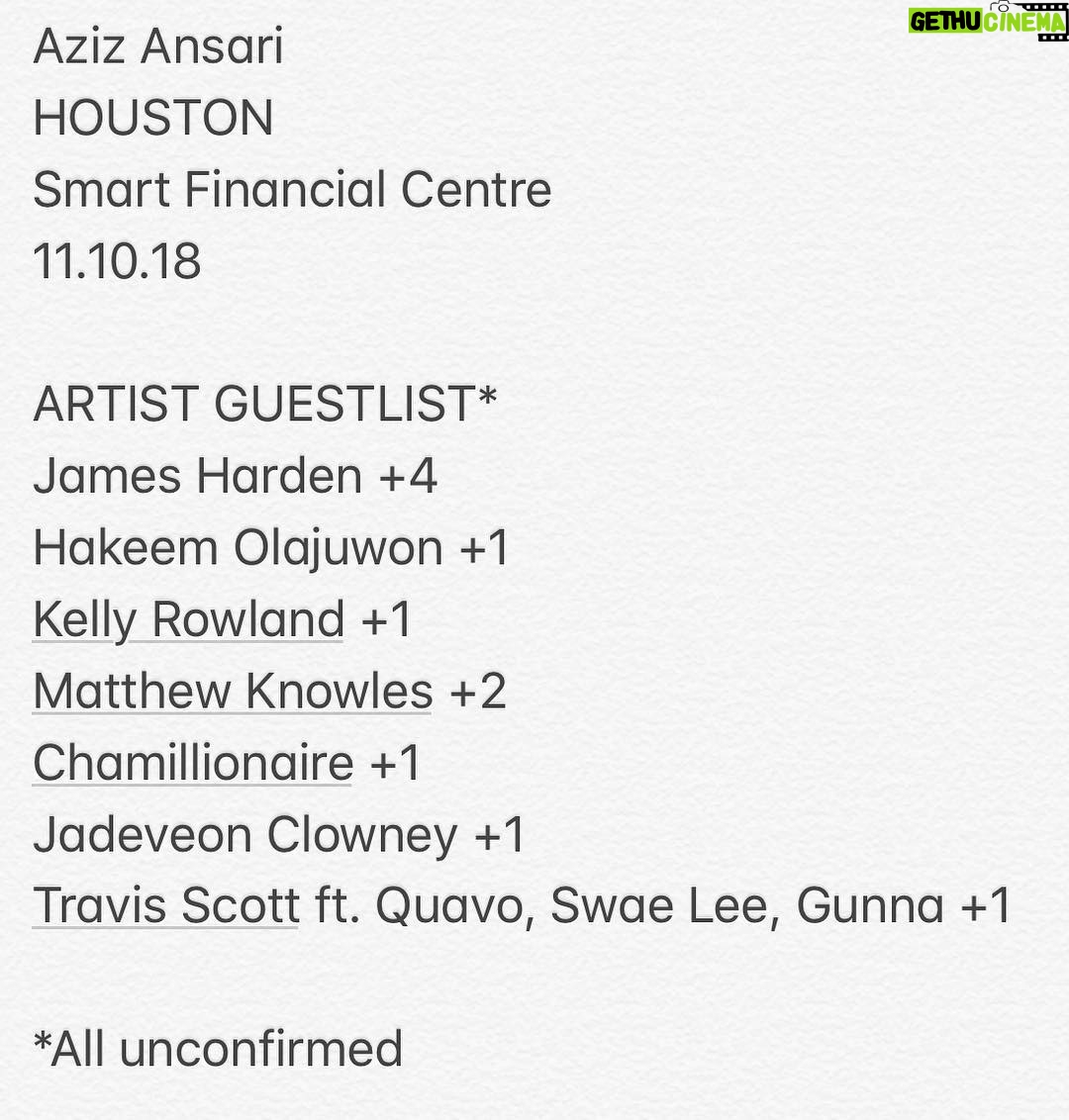Aziz Ansari Instagram - See ya tonight Houston. Put these folks on guestlist in case they are in town. Some regular tickets left on azizansari.com Houston, Texas