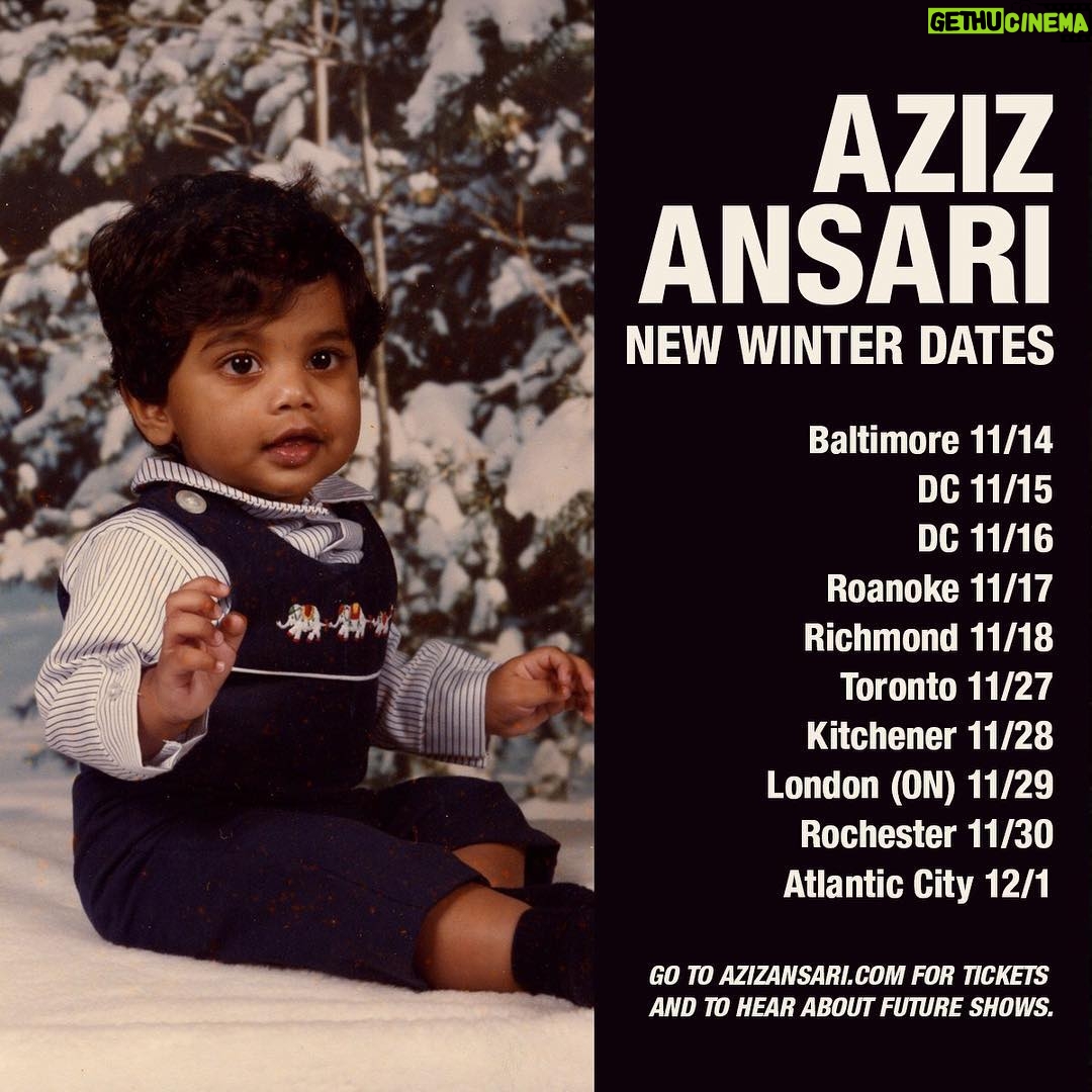 Aziz Ansari Instagram - More winter dates. ON SALE AT 10AM TOMORROW - get tickets at azizansari.com. For those not in these cities, I hope to come to your town soon. If I don't make, at least you were able to enjoy this photo of me from Christmas last year.