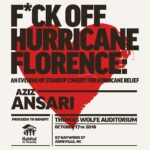 Aziz Ansari Instagram - Special hurricane relief show added. 100% of proceeds go to Habitat for Humanity for hurricane relief in the Carolinas. Tickets on sale NOW at azizansari.com As you may know, I grew up in SC and my parents now live in NC. The Carolinas have always been good to the Ansari family, so come out and hear some jokes for a good cause. Thanks to LiveNation/A.C.E. and the Thomas Wolf Auditorium for helping us put this show on.