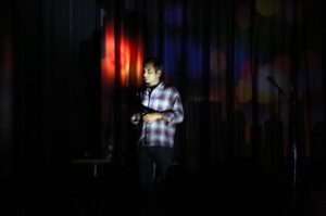 Aziz Ansari Instagram - NASHVILLE: We added two more shows tonight at 9 and 11:15 to makeup for the power outage night. If you had tickets and haven’t gotten sorted already, please call Zanie’s and we’ll take care of you tonight or for future show. (Shoutout to Zanies staff and the fellow Indian dude in front who held the flashlight on me for an hour). Thanks everyone for coming out.

Photo credit: Cole Potter