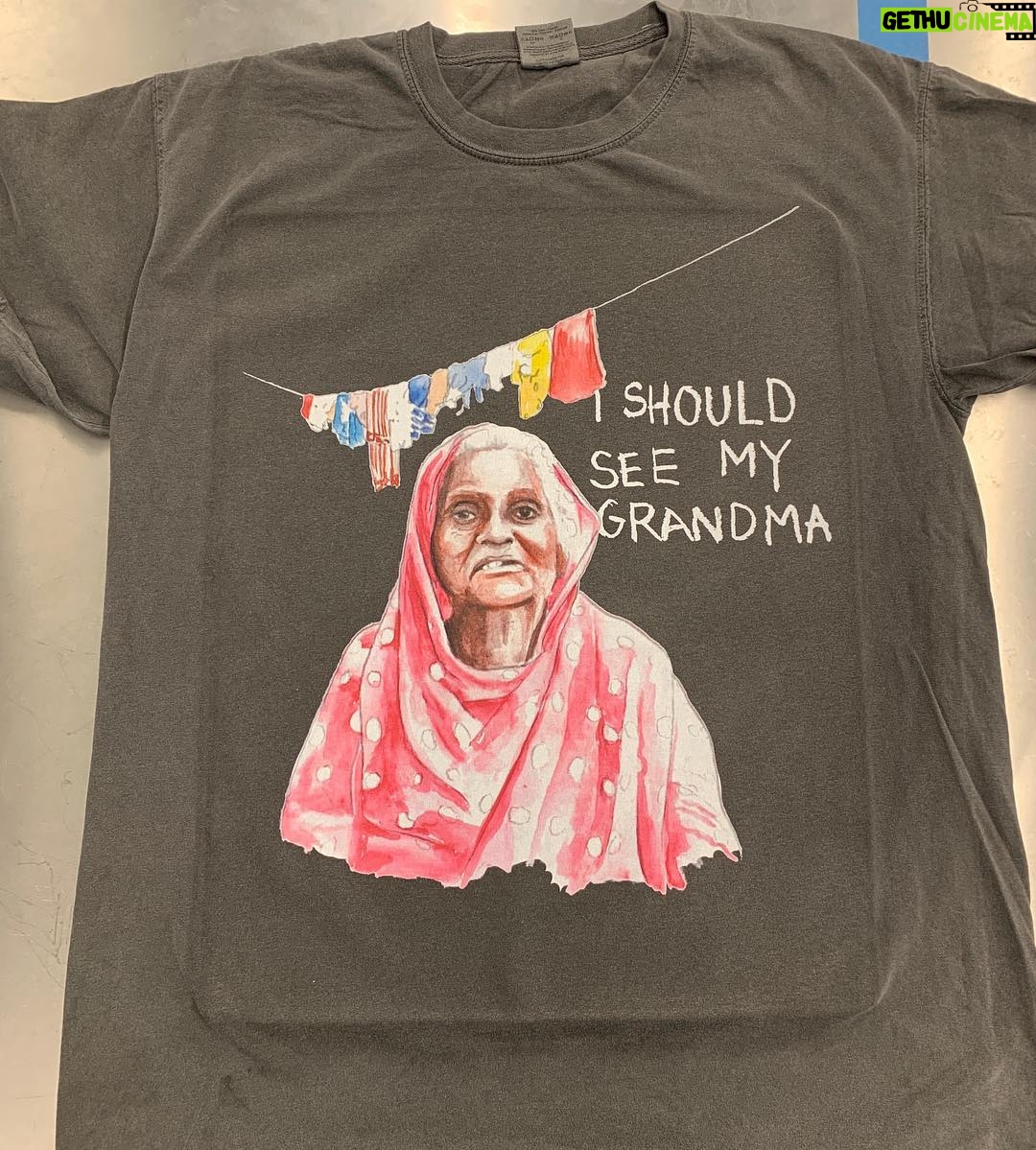 Aziz Ansari Instagram - JUST PRESSED. New tour shirt launching in LA TONIGHT featuring my grandma. 👵🏾 Artwork by @mattrmccormick and @easyotabor based on photos I took in India.