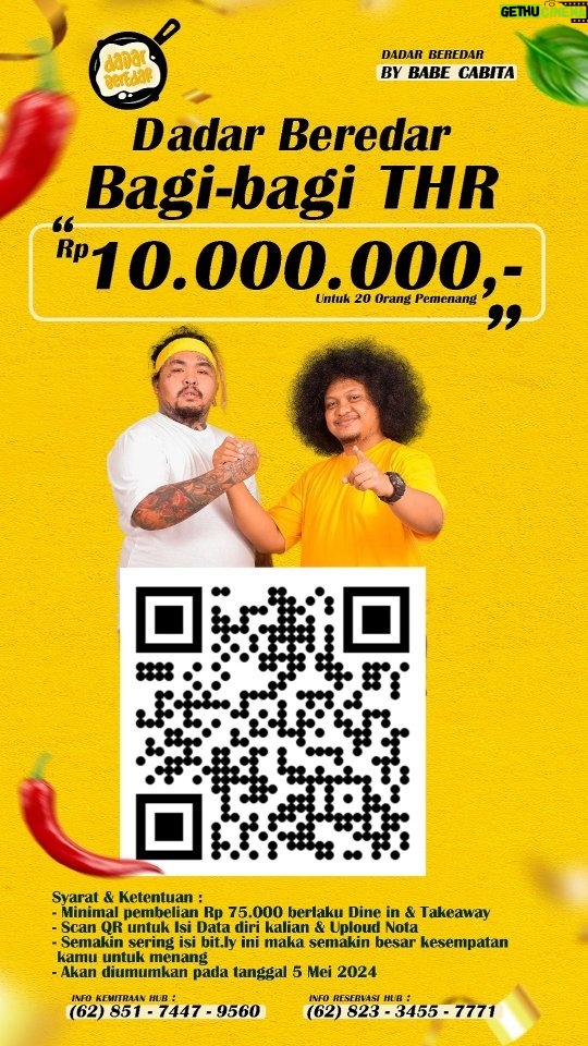 Babe Cabiita Instagram - Sambut bulan suci Ramadhan dengan kegembiraan! Dadar Beredar bagi-bagi THR uang tunai senilai 10 juta rupiah untuk 20 Pemenang! π°β¨ Caranya mudah! Hanya dengan mengisi data dirimu di link yang tersedia di outlet kami, sertakan juga upload nota pembelian minimal 75 ribu rupiah untuk dine in atau takeaway. Ingat, kesempatan ini berlaku selama bulan Ramadhan, jadi pastikan untuk segera beredar! πποΈ #TelurCeplok #DadarBeredar #SpesialisTelurDadar #RasaTelurDadar #KulinerTelurCeplok #SantapTelurDadar #GurihTelurCeplok #THR #Giveaway
