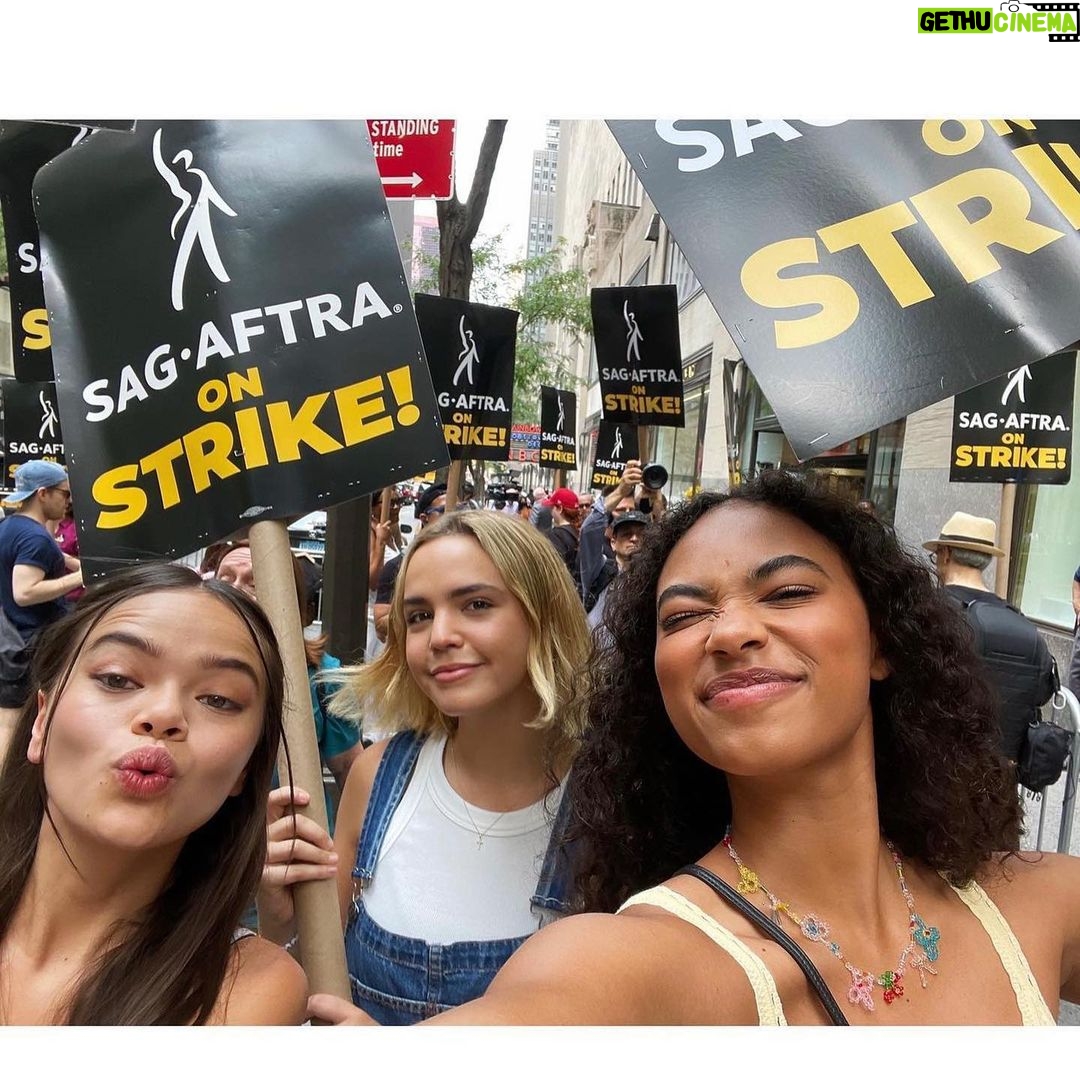 Bailee Madison Instagram - Beyond proud and filled with appreciation to stand in solidarity with the WGA and #sagaftra , and to be a witness to all of the unions standing firm, strong and UNITED. This truly is a moment in history, and is simply a choice of right or wrong. What our unions are asking for couldn’t be more fair or reasonable, and we are at a pivotal moment where the safety of humanity is being threatened. I love what I do with every ounce of me. I started when I was 3 years old, and got my sag card in 2006… Nothing is more magical or special than being a witness to hundreds of humans, sharing their talents, their hearts, their time, their passion and their belief all for the sake of creating art for people to sit down, escape and enjoy. It takes a village to bring something to life and to your screen, and there are so many incredible and gifted people behind the camera that the audience doesn’t get to see. It’s not just a hobby, or for fun… it is our life and our breath and our everything. And as we walked the streets of NYC, the energy was palpable showcasing just that. Making movies and making shows is all I’ve ever known, and my entire heart is ever beating for this industry, and everyone a part of it. I’ll be on the picket line 🤍 #wgastrong #sagaftrastrong