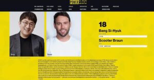 Bang Si-hyuk Instagram - Honored to join my partner @hitmanb72 this year on the Power 100 as #Hybe broke new boundaries. Dream Big. #luckynumber18