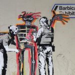 Banksy Instagram - Portrait of Basquiat being welcomed by the Metropolitan Police - an (unofficial) collaboration with the new Basquiat show.