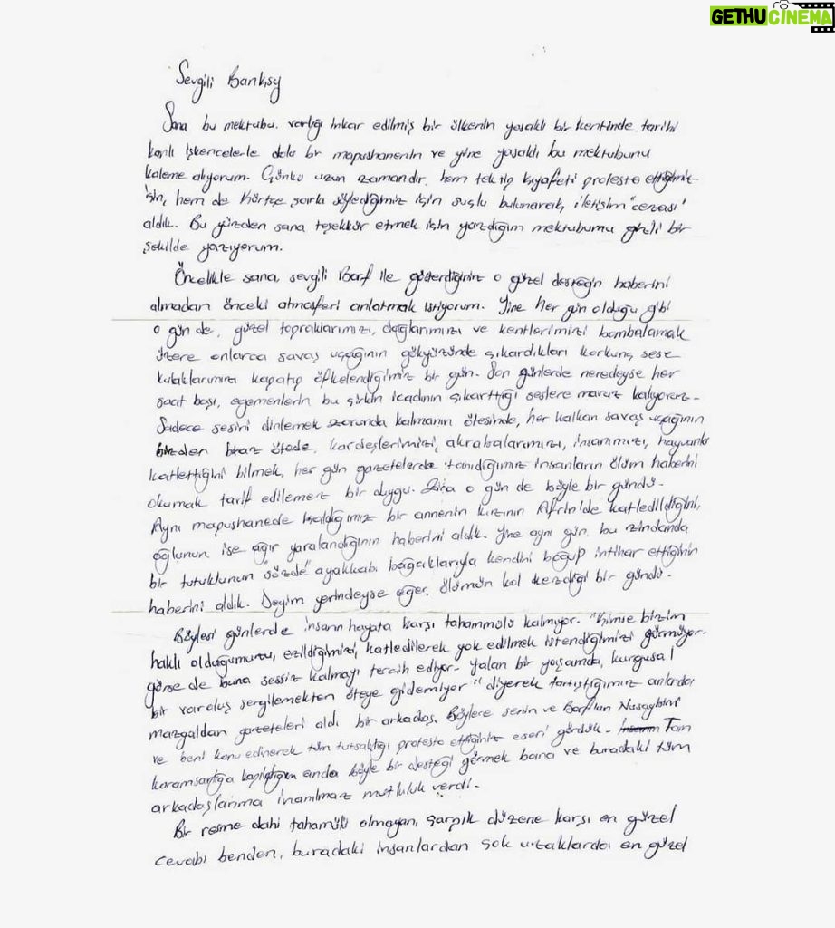 Banksy Instagram - . I got a letter from Zehra Doğan in Diyarbakır Prison, Turkey