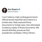 Ben Shapiro Instagram - The precedent of not prosecuting the last president of the last party was fun while it lasted! Joe Biden better get some lawyers ready.
