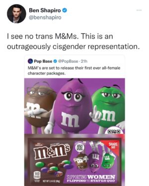 Ben Shapiro Instagram - There is some good news: I assume they cost $0.77 per bag for every $1 bag of male M&Ms.