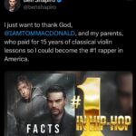 Ben Shapiro Instagram - I just want to thank God, @hangovergang and my parents, who paid for 15 years of classical violin lessons so I could become the #1 rapper in America. Download “FACTS” on iTunes or Amazon now.