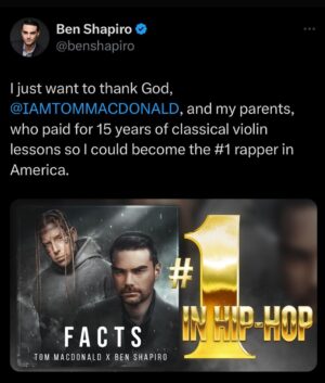 Ben Shapiro Instagram - I just want to thank God, @hangovergang and my parents, who paid for 15 years of classical violin lessons so I could become the #1 rapper in America. Download “FACTS” on iTunes or Amazon now.