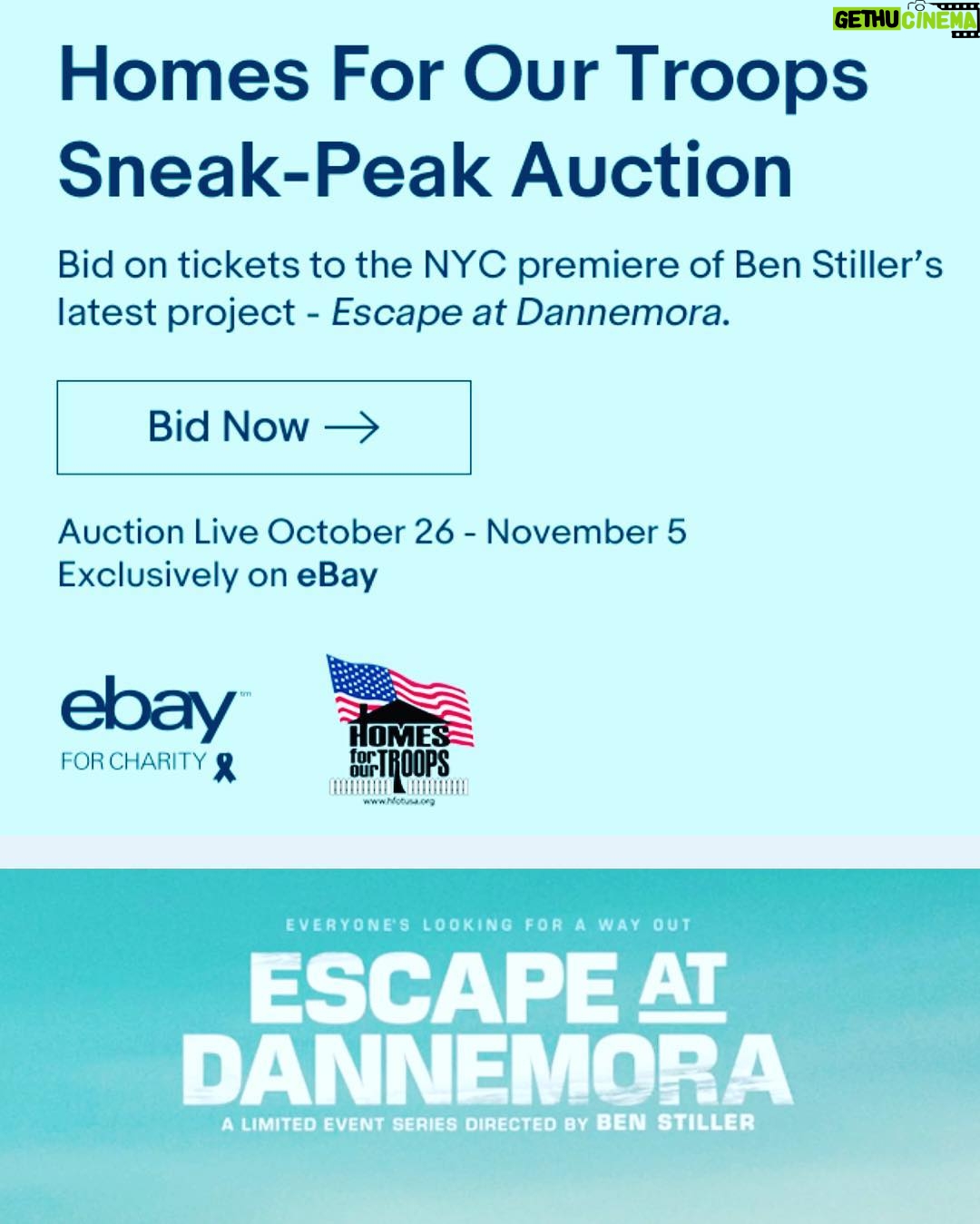 Ben Stiller Instagram - @JakeTapper and I are doing an auction on eBay to benefit @homesforourtroops, a great organization helping our veterans realize their dreams. Want to meet at the premiere of my latest project #escapeatdannemora @SHOLtdSeries on Nov. 14th in NYC? The @HomesForOurTroops 2nd Annual Veteran’s Day Celebrity Auction sneak-peek auction starts TODAY and ends on Nov. 5th. Bid now at link in bio. More celebrity items are available to bid on starting Nov. 5th through Nov. 15th! 100% of the proceeds benefit Homes For Our Troops (HFOT) mission to build specially adapted custom homes for severely injured Post 9/11 Veterans. I hope you’ll bid and we can have a crazy premiere night together Nov. 14th!!