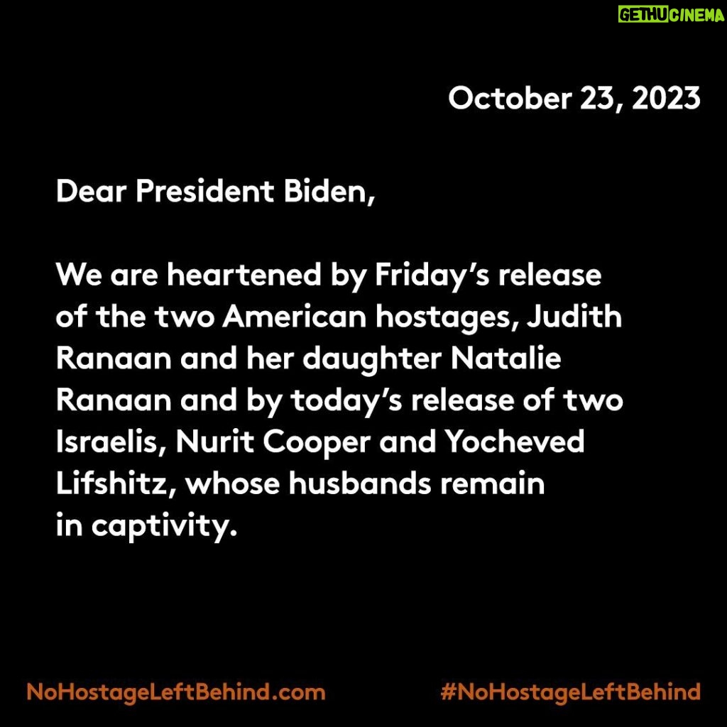 Ben Stiller Instagram - Today we come together in solidarity not to divide but to unite. To thank President Biden for his work releasing hostages and urge all to leave #NoHostageLeftBehind.