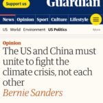 Bernie Sanders Instagram - The U.S. is facing massive devastation as a result of climate change. China is facing massive devastation as a result of climate change. Instead of spending billions planning for a war against each other, these two countries should work together to combat climate change. https://www.theguardian.com/commentisfree/2023/aug/21/us-bernie-sanders-china-climate-change-cooperation