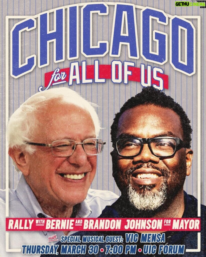 Bernie Sanders Instagram - The people of Chicago can elect in @brandon4chicago someone who knows the struggle of working families and will fight on their behalf every day. I hope you can join me, Brandon, and @vicmensa for a rally in Chicago next Thursday night. Chicago, Illinois