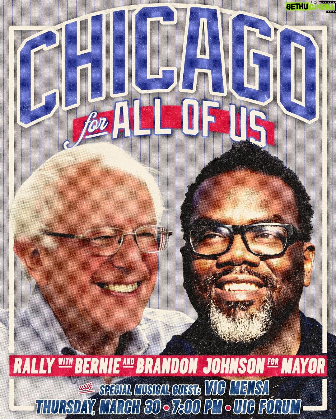 Bernie Sanders Instagram - The people of Chicago can elect in @brandon4chicago someone who knows the struggle of working families and will fight on their behalf every day. I hope you can join me, Brandon, and @vicmensa for a rally in Chicago next Thursday night. Chicago, Illinois