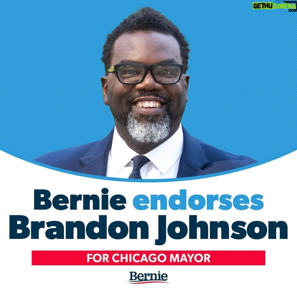 Bernie Sanders Instagram - @brandon4chicago knows the struggles of working families and the need to stand up for strong unions, make the rich pay their fair share, to invest in affordable housing, quality health care, better schools, and good jobs. That's why I'm proud to endorse him for mayor of Chicago.