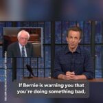 Bernie Sanders Instagram - While I am sorry that I cannot be there to help @sethmeyers make better decisions, I can say that it is always a bad idea to trust Wall Street and the big banks to write their own rules and regulations.
