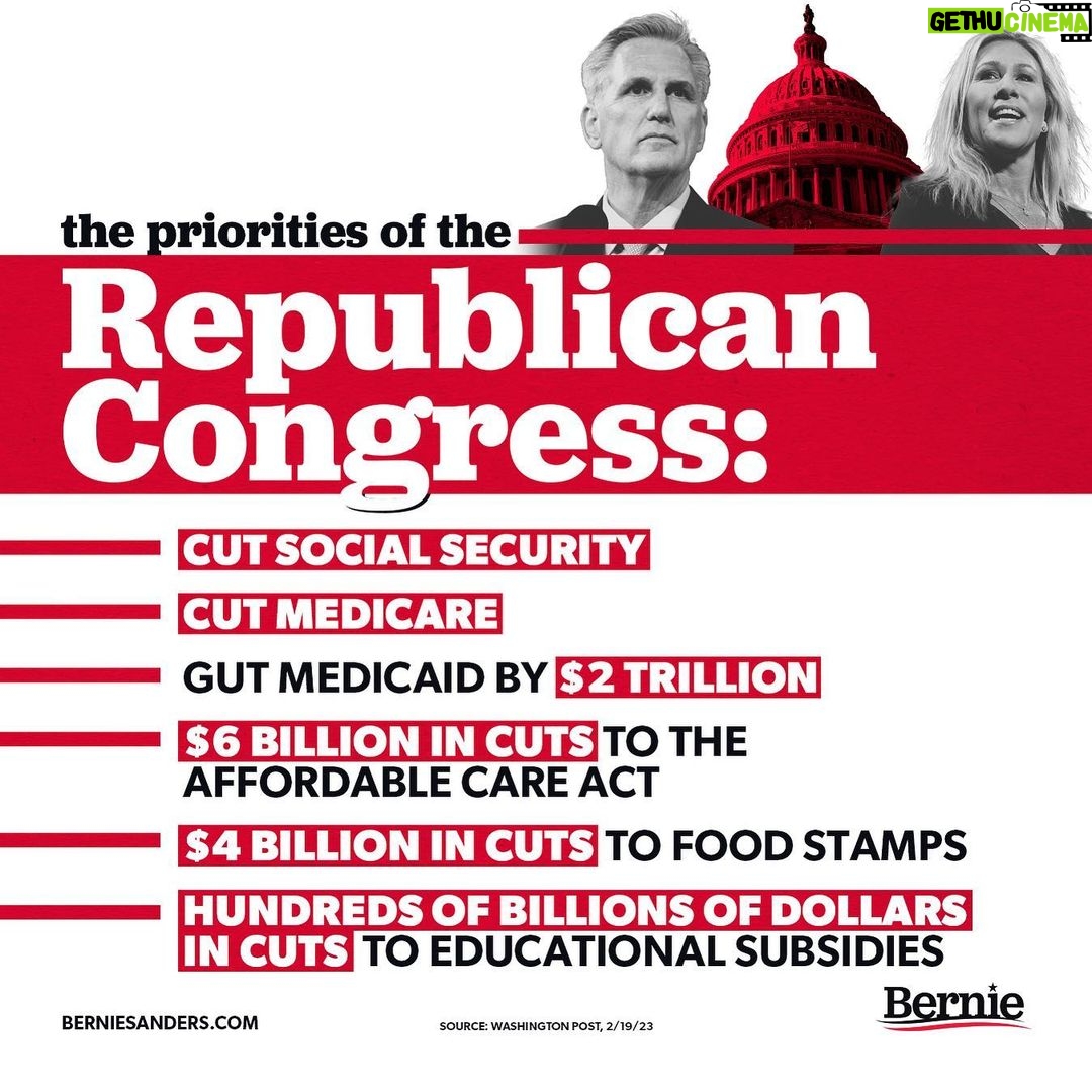 Bernie Sanders Instagram - In our country today, 60% of Americans are living paycheck to paycheck and are already struggling to make ends meet. The Republican-led House wants to make them struggle even more. Outrageous.
