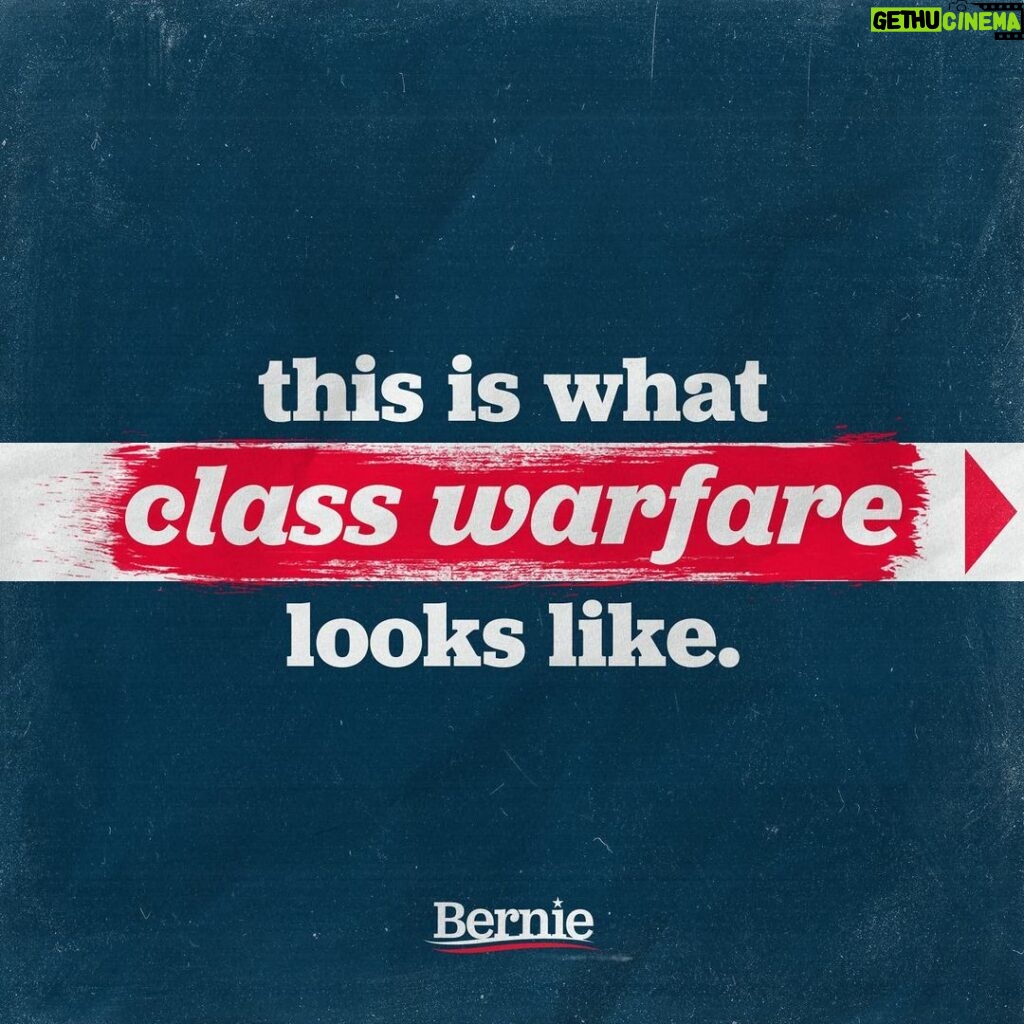 Bernie Sanders Instagram - Let's be clear. While the middle class continues to decline and the working class continues to barely scrape by, the system we have in place today is working extraordinarily well for those who own it. These oligarchs have enormous wealth. They have enormous power. For those at the top, things have never in the history of this country been better. They have mansions all across the globe, their private islands, their yachts, their private jets, and for some, they've got their spaceships that they use to zoom around up in outer space. Gee whiz, isn't that neat! Well, back here on Earth, make no mistake about it — there is a class war being waged by the wealthy elite on the working class of this country. Well, if there's going to be class warfare, it is the working class who must win that war. To do that, we must stand together in solidarity, rebuild the trade union movement, and fight back without apology.