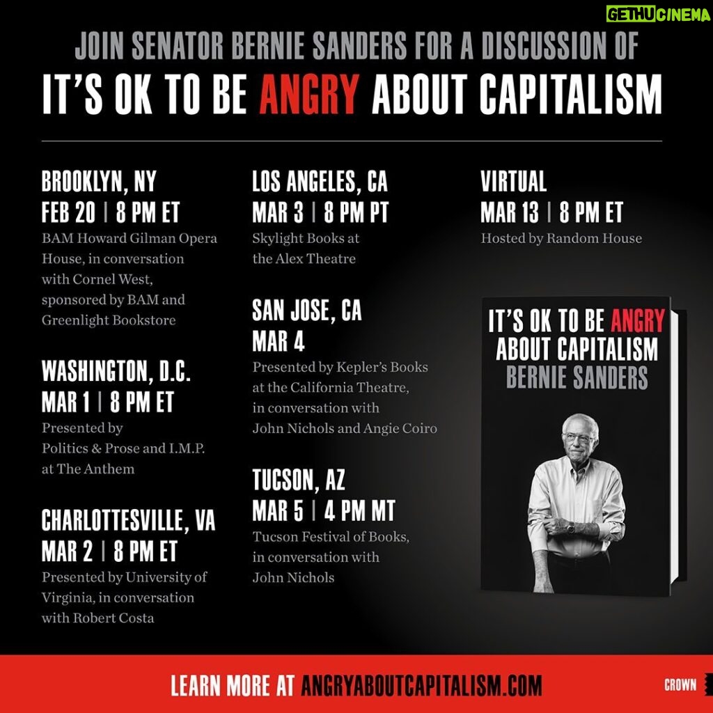 Bernie Sanders Instagram - I hope you enjoy my new book, It’s Okay To Be Angry About Capitalism. angryaboutcapitalism.com