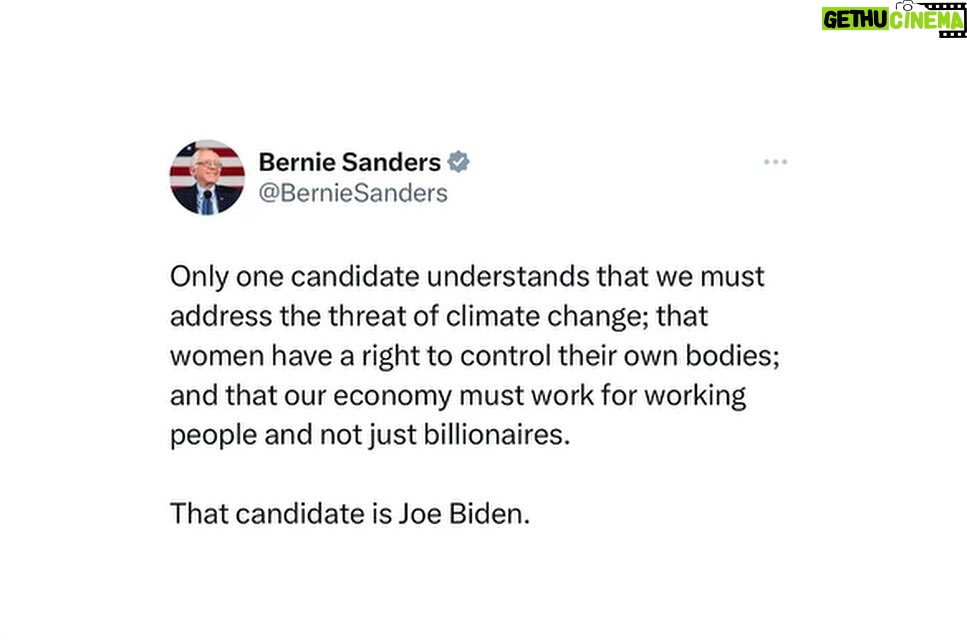 Bernie Sanders Instagram - Only one candidate understands that we must address the threat of climate change; that women have a right to control their own bodies; and that our economy must work for working people and not just billionaires. That candidate is Joe Biden.