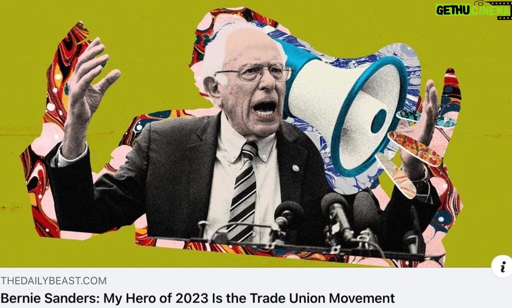 Bernie Sanders Instagram - This year the trade union movement has proven once again that when workers stand together in the pursuit of economic justice, they can achieve what was once thought impossible. Solidarity forever! Read the full op-ed here: https://www.thedailybeast.com/bernie-sanders-my-hero-of-2023-is-the-trade-union-movement