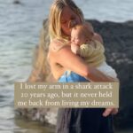 Bethany Hamilton Instagram - This month marks 20 years since one of the most impactful moments of my life when a shark took my arm while on a surfing off the coast of Kauai, my birth place. Many people could look at the incident back in 2003 as a major setback for me, but God had so much in store for the future! 🤙🏼 It’s absolutely wild to think how my life started and where it is now and all the amazing yet challenging things in between. I didn’t wake up in the hospital thinking I was invincible and was gonna get back to surfing. After getting a hint of inspiration,  I had to dream it up, flip my mindset and be willing to do what I had not seen anyone else do.  This was a challenge to live in faith. And I am so glad I was willing to try and give it my best shot! 🙏🏼 Now I get to surf with my two eldest sons Tobias and Wesley and my hubby! I get to enjoy these sweet moments with my newborn daughter. There is so much to be grateful for, and these past 20 years have been filled with incredible moments and huge overcoming seasons. 💛 When you have your “Shark Attack” moments in life. I hope you’re willing to try, and give life your best shot! You too CAN OVERCOME!