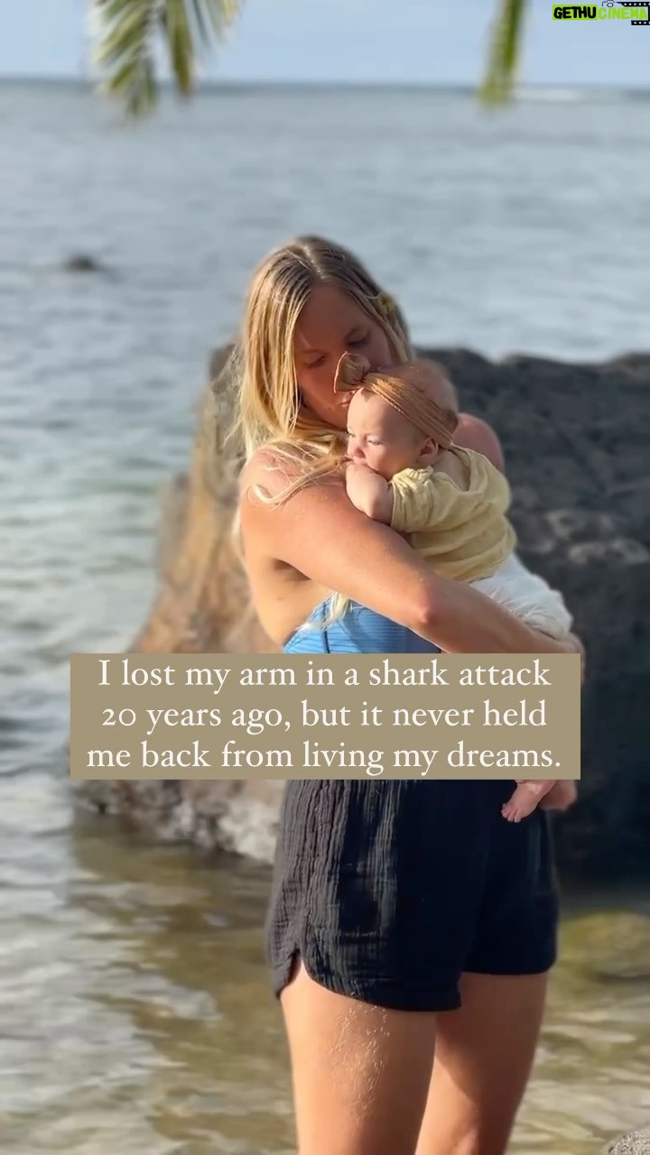Bethany Hamilton Instagram - This month marks 20 years since one of the most impactful moments of my life when a shark took my arm while on a surfing off the coast of Kauai, my birth place. Many people could look at the incident back in 2003 as a major setback for me, but God had so much in store for the future! 🤙🏼 It’s absolutely wild to think how my life started and where it is now and all the amazing yet challenging things in between. I didn’t wake up in the hospital thinking I was invincible and was gonna get back to surfing. After getting a hint of inspiration,  I had to dream it up, flip my mindset and be willing to do what I had not seen anyone else do.  This was a challenge to live in faith. And I am so glad I was willing to try and give it my best shot! 🙏🏼 Now I get to surf with my two eldest sons Tobias and Wesley and my hubby! I get to enjoy these sweet moments with my newborn daughter. There is so much to be grateful for, and these past 20 years have been filled with incredible moments and huge overcoming seasons. 💛 When you have your “Shark Attack” moments in life. I hope you’re willing to try, and give life your best shot! You too CAN OVERCOME!