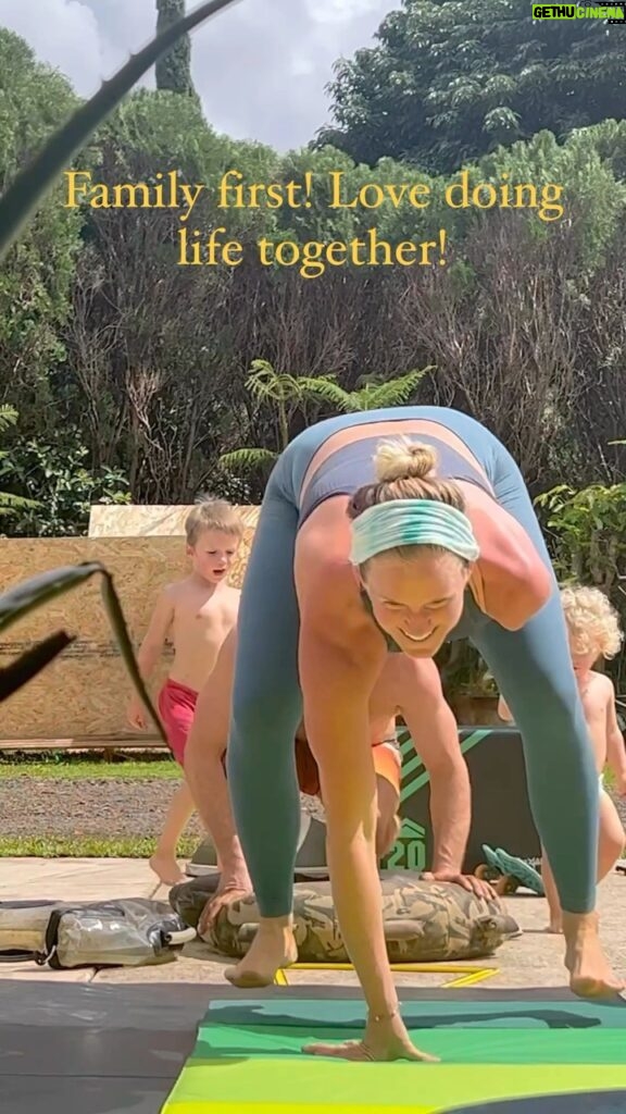 Bethany Hamilton Instagram - Staying healthy together! 💪🏽🤗💛 Our boys are always welcome to join us for movement! As a mom, I believe the health of my children is almost 💯 directly up to me. So the movement they have, what they eat, their sleep, mental and emotional. And encouraging them in their faith! It is all a balance… I’ve found that the better educated I am, the healthier I am, the more rested i am… I can then better serve them along side my hubby of course! It’s a joy and an honor to serve them and help direct their life! #motherhood #familyfun #familyhealth