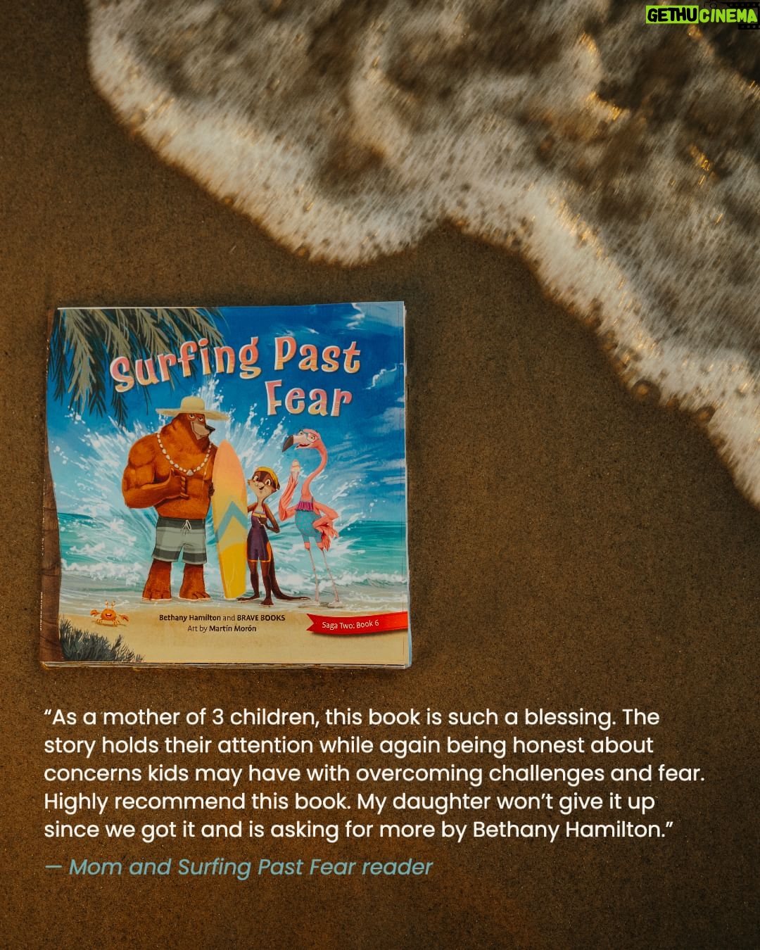 Bethany Hamilton Instagram - "As a mother of 3 children, this book is such a blessing. The story holds their attention while again being honest about concerns kids may have with overcoming challenges and fear. Highly recommend this book. My daughter won't give it up since we got it and is asking for more by Bethany Hamilton." - Mom and Surfing Past Fear reader I appreciate reading stories like this from moms who read my latest book, Surfing Past Fear, to their children! This is exactly what I was hoping for when I was writing it: that children would be encouraged that they too CAN face and overcome their fears. @bravebooks.us #childrensbook #facingfear #surfingpastfear #freedomislandsaga