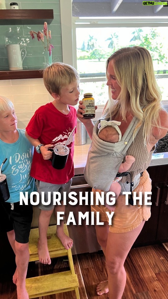 Bethany Hamilton Instagram - Nourishing our children, lt’s certainly a family affair 🤗 @heartandsoilsupplements I’ll never forget this time about 10-15 years ago I went to a friend of a friends house and they were putting liver in their children’s smoothie and I thought that was so odd. But it stands out to me! Fast forward, here I am doing the same for my children! I’ve learned that organ meats are arguably theee best source of bio available minerals and vitamins. Mineral like- Vitamin A Folate, Vitamin K2 Copper Iron, Vitamin B6 & B2 All nurtrients we need😱🙌🏾 As I raise my children I provide just about the same nourishment for them as I do for myself. I find it to be my duty and my joy to provide for them. And also keep the junky food away from them. Check out @heartandsoilsupplements for more educational resources and my recent blog post on my health journey specifically the challenges I’ve faced and solved throughout motherhood. Mostly #animalbased #nourishingchildren