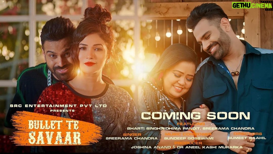 Bharti Singh Instagram - Ho jaao taiyaar for #BulletTeSavaar ππ Dropping soon.. wait for the details ππ» @sreeramachandra5 @ridhimapandit @aneelmurarka @jjoshina @sumeet_goradia @saahil_goradia @paramdeepsingh_official @dance13_amanshah @tigerpopofficial @sundeep_gosswami @iadnanmbruch @aarohigh And special thanks to @raajsuri99 #BhartiSingh #SreeramaChandra #SRC #NewMusic #RiddhimaPandit #ComingSoon #BulletTeSavaar #NewSong #AneelMurarka