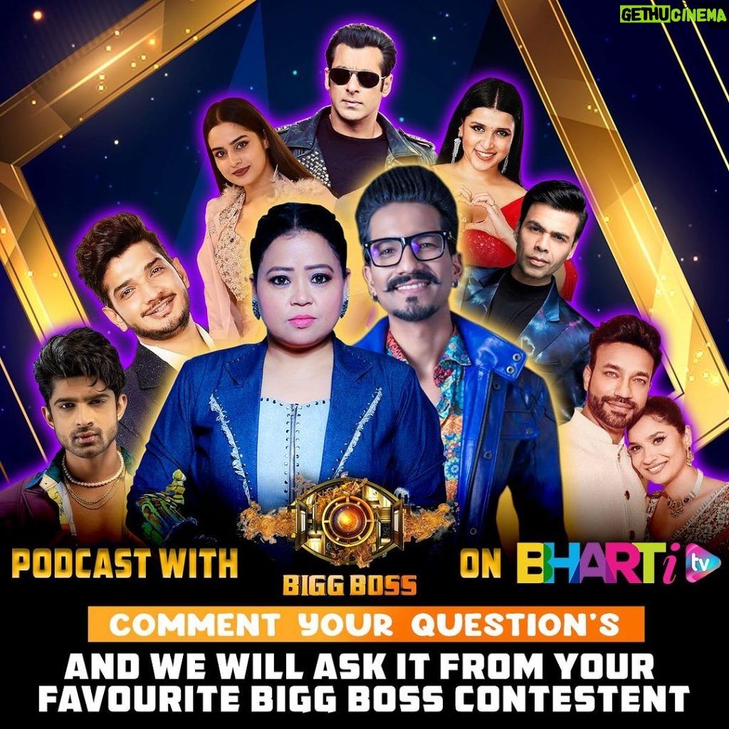 Bharti Singh Instagram - Got questions for Bigg Boss stars? Drop them here!🌟 #biggboss17 #bhartisingh #haarshlimbachiyaa #podcast