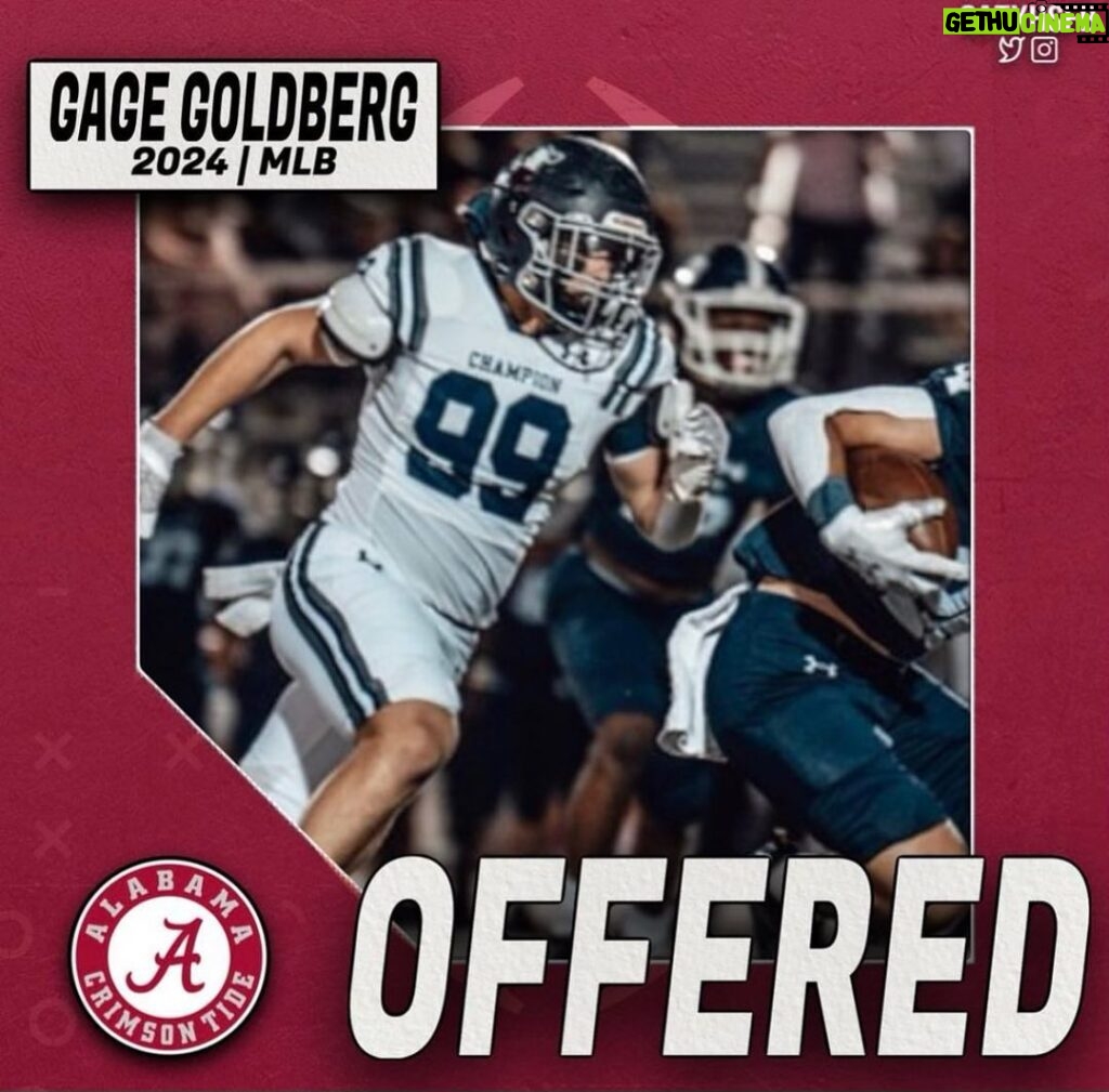 Bill Goldberg Instagram - Damn proud of @goldberg21_99 Let me be perfectly clear….. this is NOT for a full scholarship. This offer is for a preferred walk on which is a damn good place to start. POTENTIAL means you ain’t done sh** YET! This kid works his ass off playing 2 sports… just finished baseball a week ago…. switches to football training and heads to @alabamafbl for a camp and a visit. The most successful coach in college football history looks our son in the eye and offers him a PWO. You don’t have to be a rocket scientist to know that Coach Saban obviously sees potential in our boy. I can open doors, but the performance is on Gage. College football is a business reliant upon success. Don’t think for a second this was handed to him. Stay tuned ‘cause it about to get real!! Let the games begin!!! #proudparents #proud #moretocome #football #college