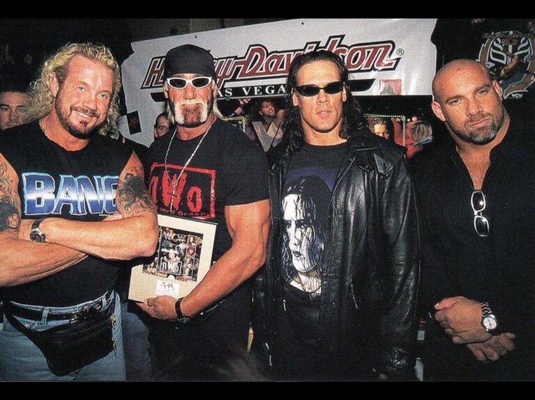 Bill Goldberg Instagram - Classic photo!! No 3 men had more of an impact on my career than these guys. Forever grateful for everything! 🙏💪 #legends #wcw #wrestling #hulkhogan #sting #ddp