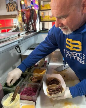 Bill Goldberg Instagram - I guess my boy  took me seriously when I said that I’d work for food!😜 #whosnext @compadres_2020 #bestfoodintexas #bbq @sportsbettingag