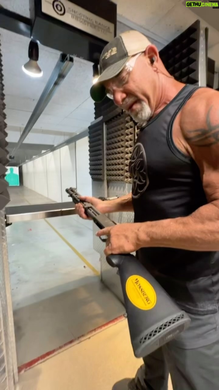 Bill Goldberg Instagram - 4 shots….2 holes 😎😉 #mosberg590s Have a nice day! #pewpew #shotguns #minislug #firearms #ambidextrous #goldbergsgarage #spear #jackhammer #whosnext #wrestling @nfl