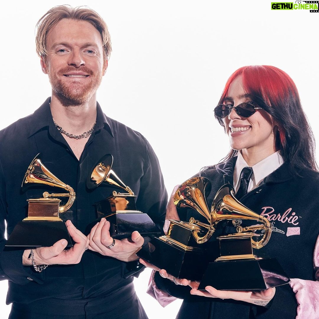 Billie Eilish Instagram - can’t even believe this jesuuuuuuus ❤️🩹 thank you to the @recordingacademy and to @finneas for being the best brother and musical partner in the entire world. this is crazy. thank you thank you😭😭