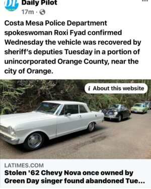 Billie Joe Armstrong Instagram - FOUND MY CAR!!
False alarm.. turns out I forgot where I parked it…  KIDDING! Truth is the person that stole it left it parked. Joy ride? Maybe.. who knows. We live in desperate times. Thank god It’s all in one piece. No damage. Thank you thank you to everyone that searched for my Chevy. 🙏🙏🙏.. love you all.