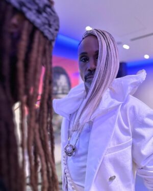 Billy Porter Instagram - #MTV #VMAs ready! 🤍

White Denim Suit @namara_dm 
Shoes @unitednude 
Jewelry @ericksonbeamon 

Styled by @tytryone and @colinmanderson 
Hair @cheryltbergamyhair 
Make-up @lasonyagunter 

#BTS #GRWM